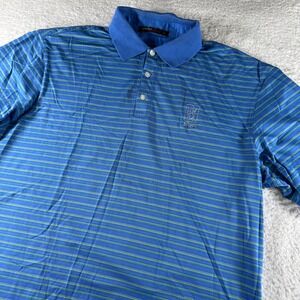 Vtg Tiger Woods Collection TPC Sawgrass Nike Dry Fit Golf Polo Blue Stripe‎ L